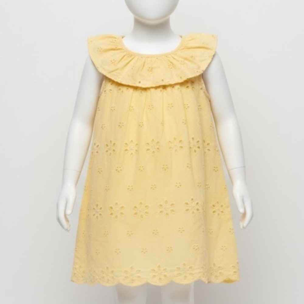 Baby Gap Girls 3T Yellow Eyelet Ruffle Collar‎ Dress Sundress Spring Easter Play